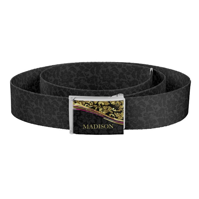 Black And Gold Floral Girly Damasks Belt (Coil)