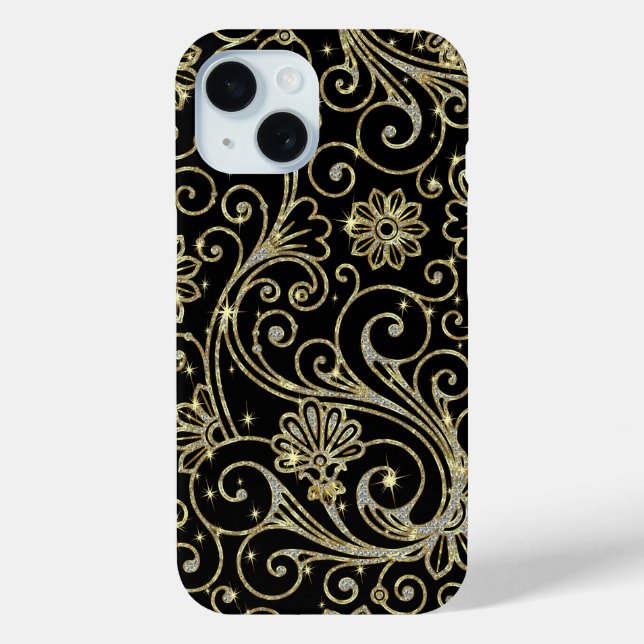 Black And Gold Floral Glitter & Sparkles Case-Mate iPhone Case (Back)