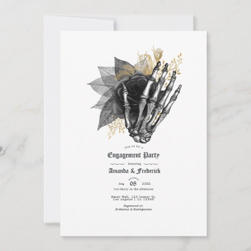 Black and Gold Floral Gothic Engagement Party Invitation