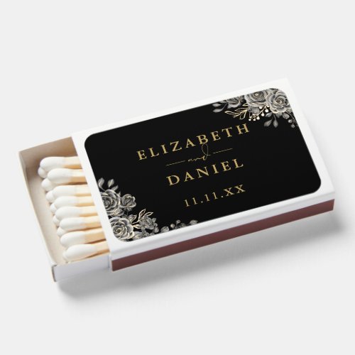 Black And Gold Floral Gothic Wedding Favors Matchboxes