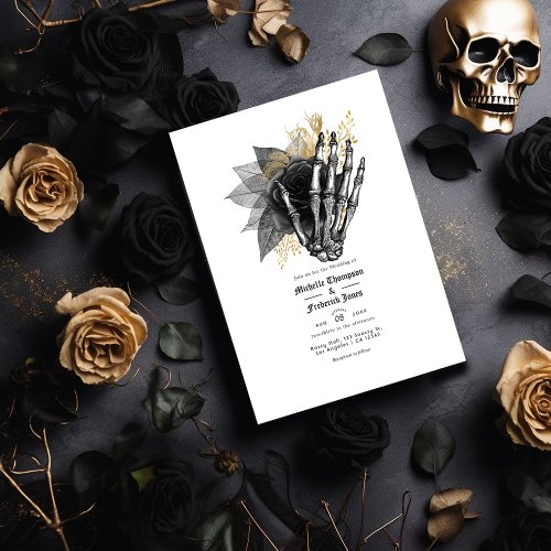 Black and Gold Floral Gothic Wedding QR Code Invitation