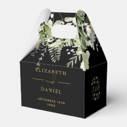 Black And Gold Floral Greenery Monogram Wedding Favor Boxes