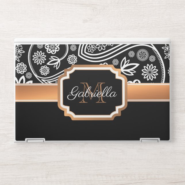 Black and Gold Floral HP Laptop Skin (Front)