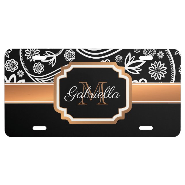 Black and Gold Floral License Plate (Front)