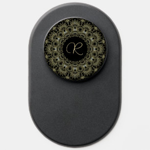 Black and gold floral mandala custom monogram PopSocket