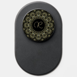 Black and gold floral mandala custom monogram PopSocket