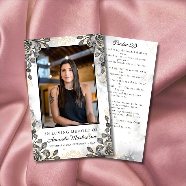 Black and Gold Floral Marble Funeral Prayer Business Card (Creator Uploaded)