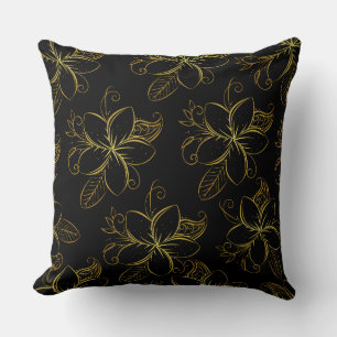 Black and Gold Floral Modern Throw Pillow