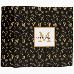 Black and Gold Floral Monogram 3 Ring Binder