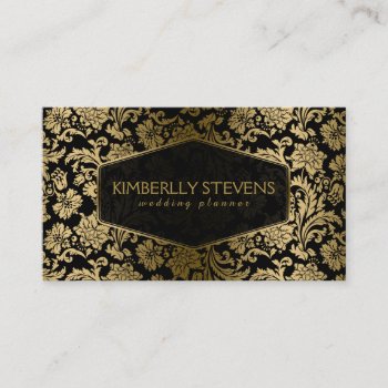 Black And Gold Floral Ornate Damasks Business Card by artOnWear at Zazzle