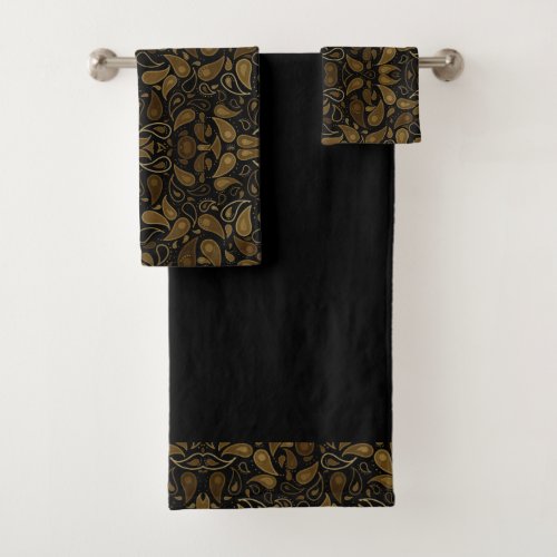 Black and Gold Floral Pattern Elegant Towel Set