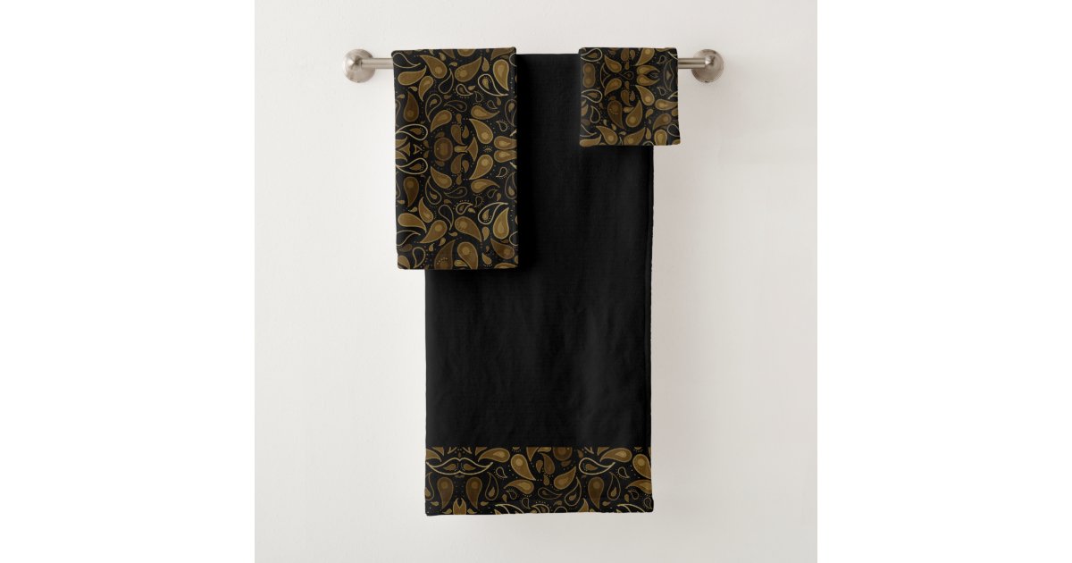 Black and Gold Floral Pattern Elegant Towel Set | Zazzle