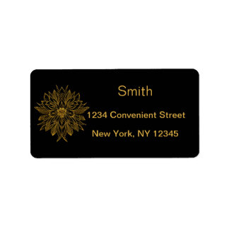 Black And Gold Floral Pattern Return Address Label