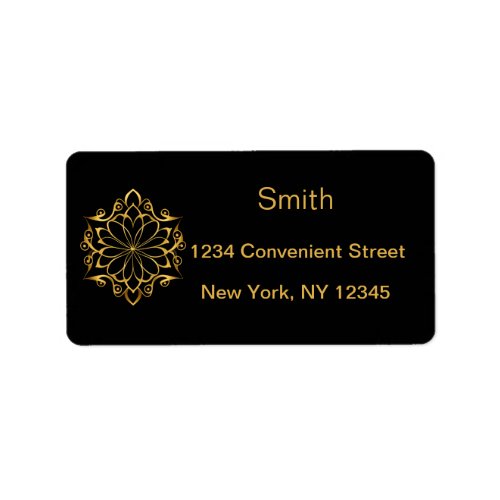 Black And Gold Floral Pattern Return Address Label