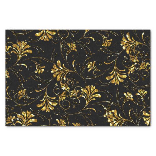 Black and Gold Floral Pattern Tissue Paper