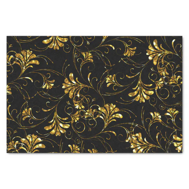 Black and Gold Floral Pattern Tissue Paper | Zazzle