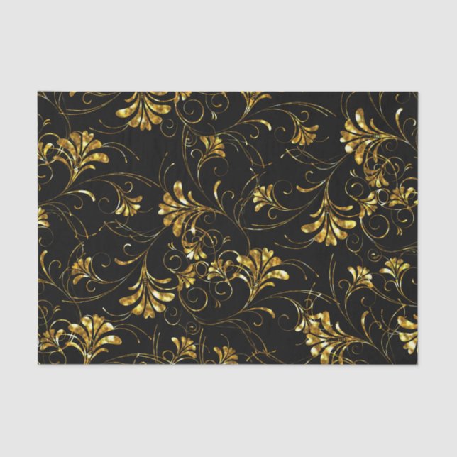 Black and Gold Floral Pattern Tissue Paper (Front)