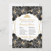 Black and Gold Floral Quinceanera Court of Honor Invitation (Front)