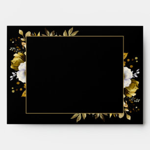 Black And Gold Floral Return Address Envelope