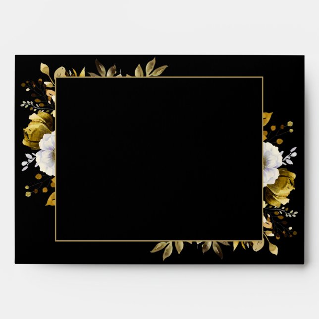 Black And Gold Floral Return Address Envelope (Front)