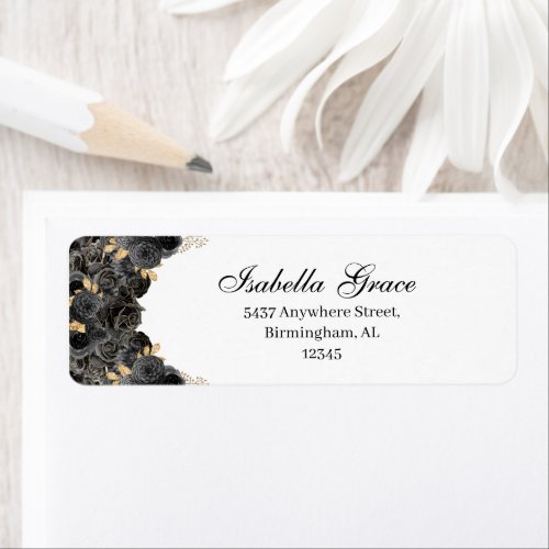 Black and Gold Floral Return Address Label