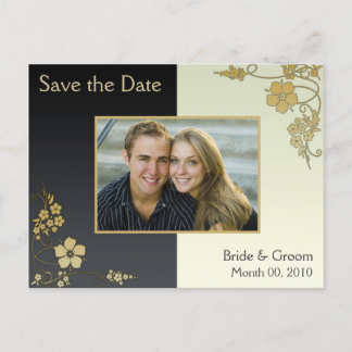 Black and Gold Floral Save the Date Photo Postcard