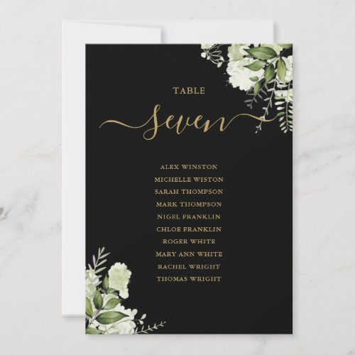 Black And Gold Floral Seating Plan Table Number