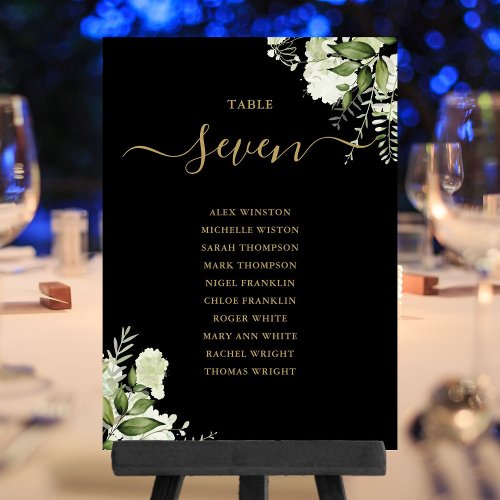 Black And Gold Floral Seating Plan Table Number