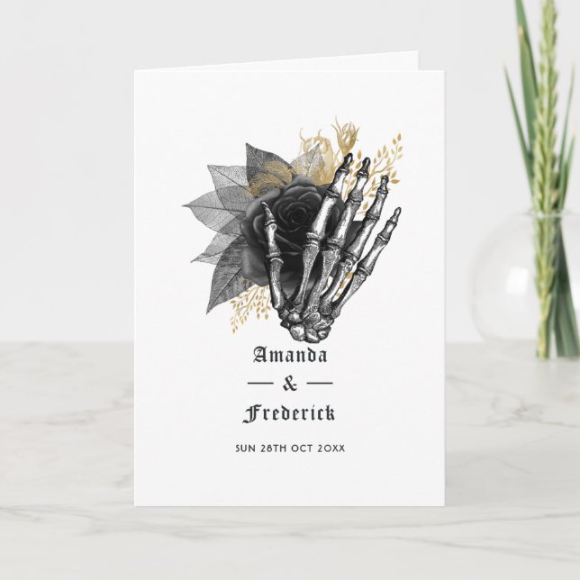 Black and Gold Floral Skeleton Gothic Wedding Program (Front)