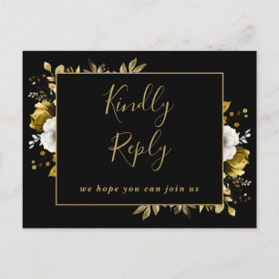 Black And Gold Floral Song Request RSVP Postcard