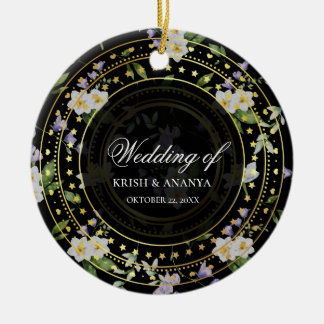 Black and Gold Floral, Wedding Ceramic Ornament