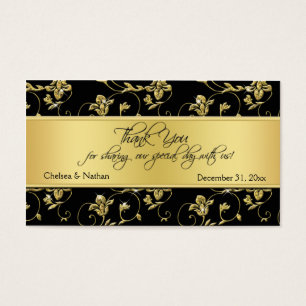 Black and Gold Floral Wedding Favor Tag