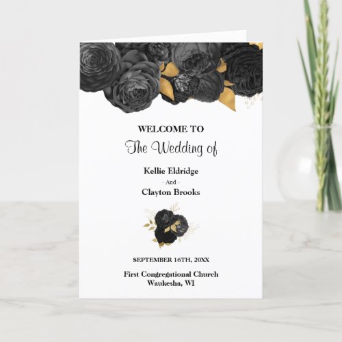 Black And Gold Floral Wedding Folded Program