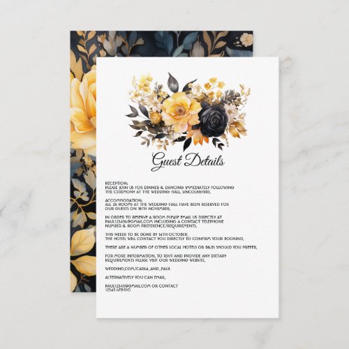 Black and Gold Floral Wedding Guest Details Enclosure Card