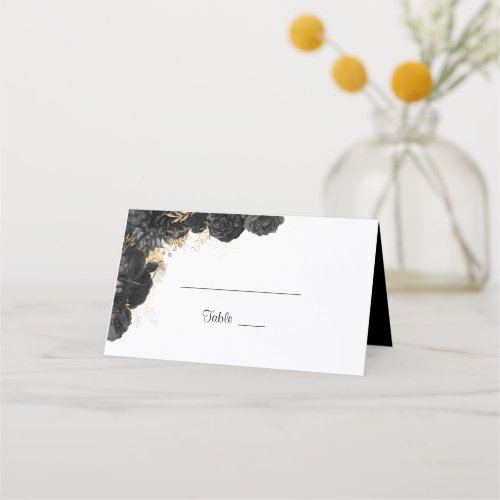 Black And Gold Floral Wedding Guest Name Place Card