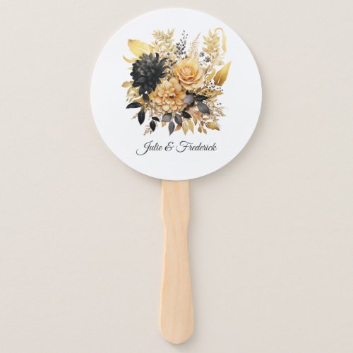 Black and Gold Floral Wedding Hand Fan