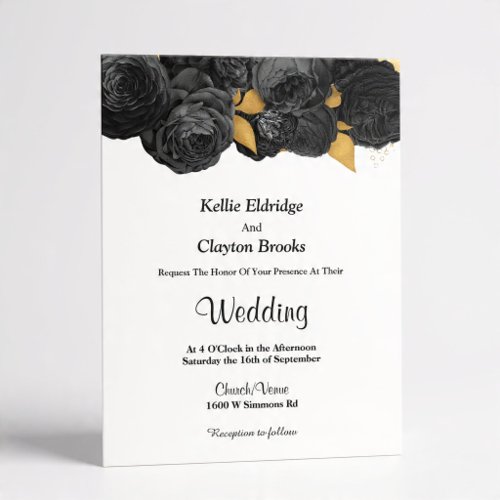 Black And Gold Floral Wedding Invitation