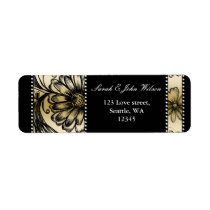 Black and Gold floral wedding invitations Label