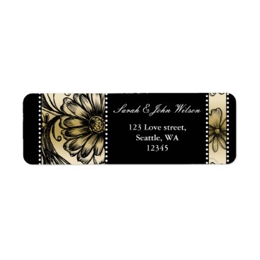 Black and Gold floral wedding invitations Label