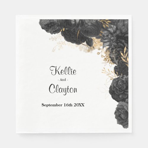 Black And Gold Floral Wedding Napkins