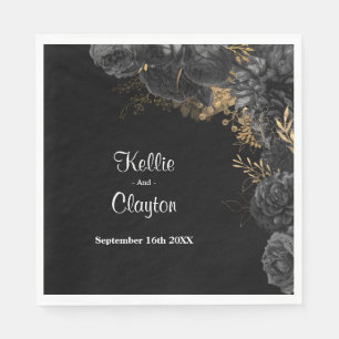 Black And Gold Floral Wedding Napkins