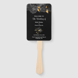 Black And Gold Floral Wedding Program Hand Fan