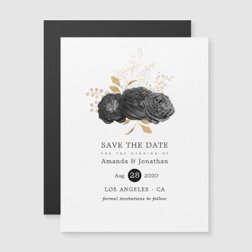 Black and Gold Floral Wedding Save the Date Magnetic Invitation