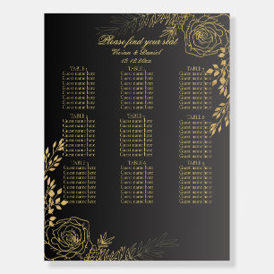 Black and Gold Floral Wedding Seating Chart Foam Board