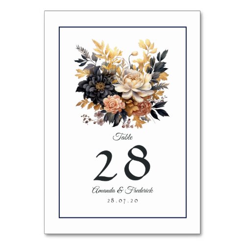 Black and Gold Floral Wedding Table Number