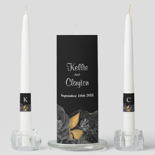 Black And Gold Floral Wedding Unity Candle Set
