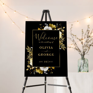 Black And Gold Floral Wedding Welcome Sign