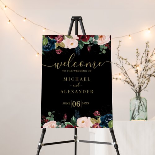 Black and Gold Floral Welcome Sign