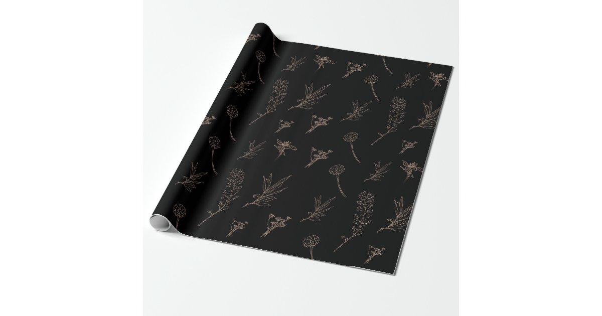 Black and Gold Floral Wrapping Paper | Zazzle