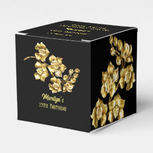 Black and gold flowers birthday party personalized favor boxes